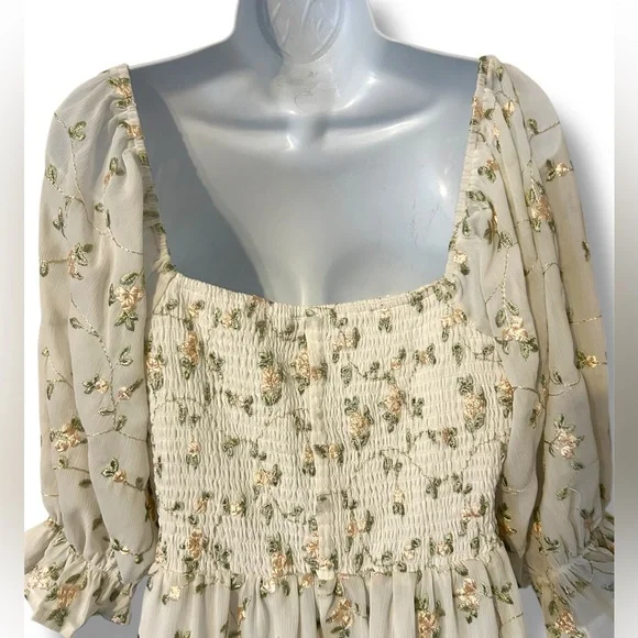 ARULA Cream Embroidered Floral Long Sleeve Dress Size A - Picture 5 of 7